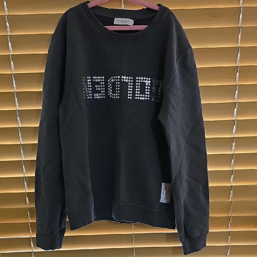 NWT Golden Goose Black Crewneck Sweater with Rhinestone Detail Size 10